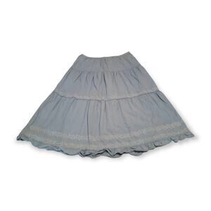 Vintage Bill Blass Jeans Light Blue Denim Embordered Floral Trim Flare Skirt